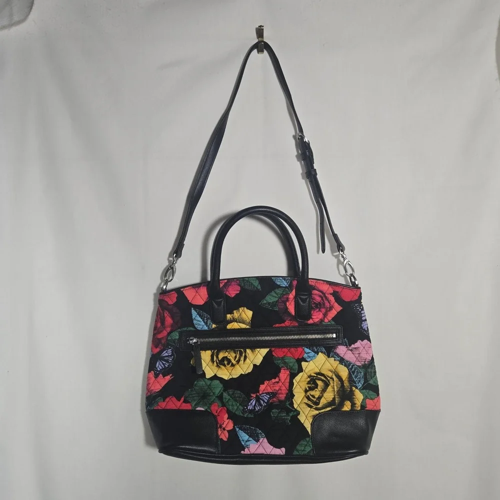 Vera Bradley Day‎ Off Satchel Havana Rose Crossbody Purse Bag Floral Butterfly